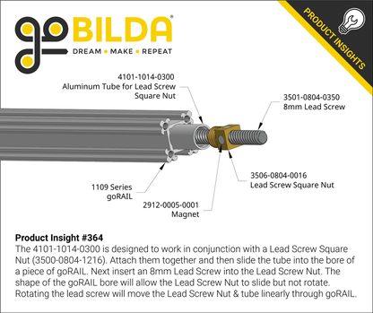 4101 Series Aluminum Tube for Lead Screw Square Nut (10mm ID x 14mm OD, 300mm Length)