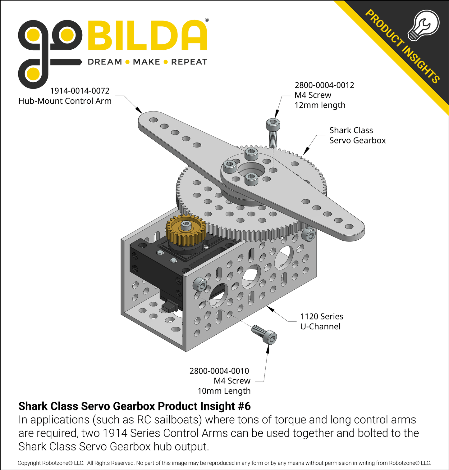 Shark-7 Servo Gearbox (0.98 sec/60°, 10 RPM, 3304 oz-in Torque, 360° Rotation) Continuous Mode