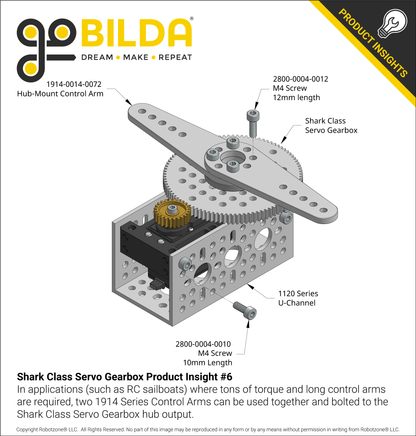 Shark-5 Servo Gearbox (0.70 sec/60°, 14 RPM 2360 oz-in Torque, 504° Rotation) Continuous Mode