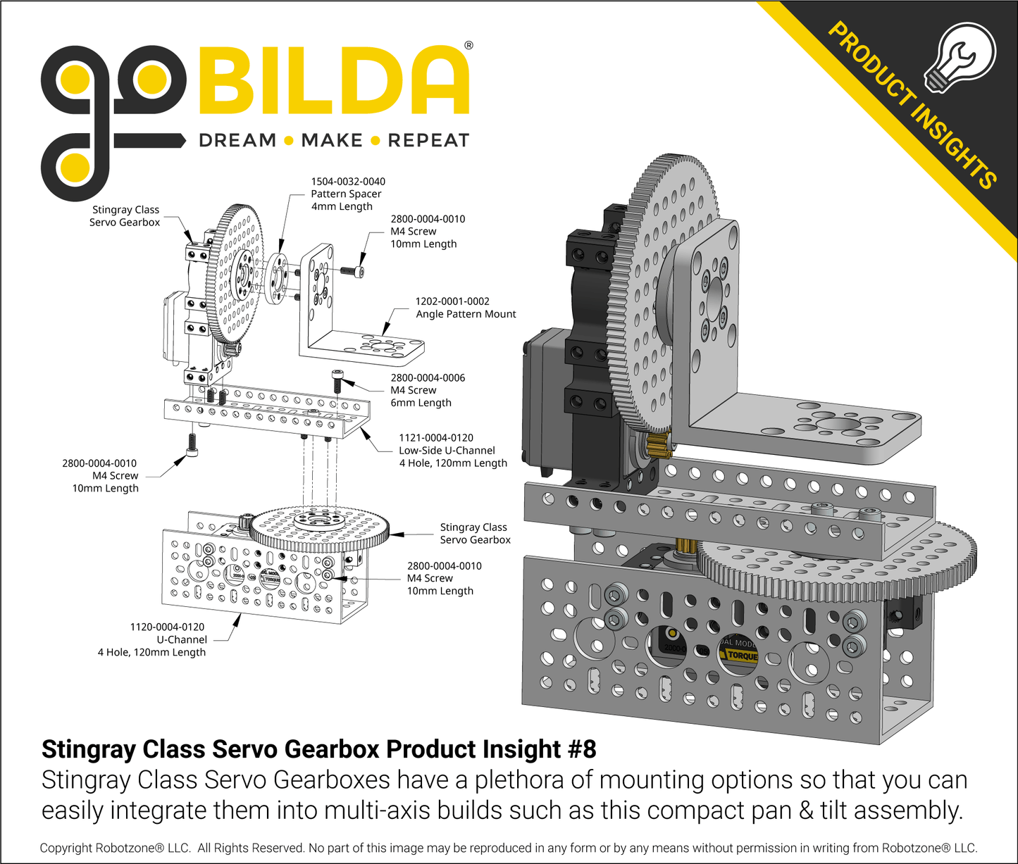 Stingray-7 Servo Gearbox (1.19 sec/60°, 8.6 RPM, 2450 oz-in Torque, 257° Rotation) Continuous Mode