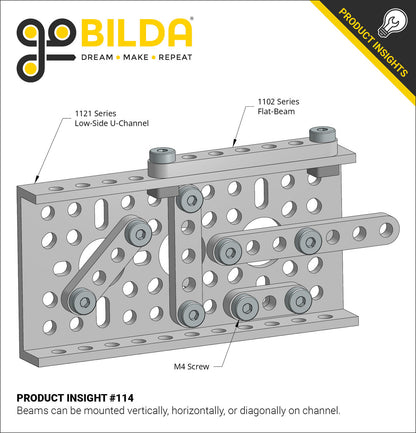 1102 Series Flat Beam (8 Hole, 64mm Length) - 2 Pack