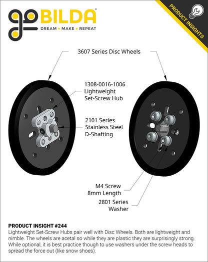 3607 Series Disc Wheel (14mm Bore, 120mm Diameter, Black) - 2 Pack