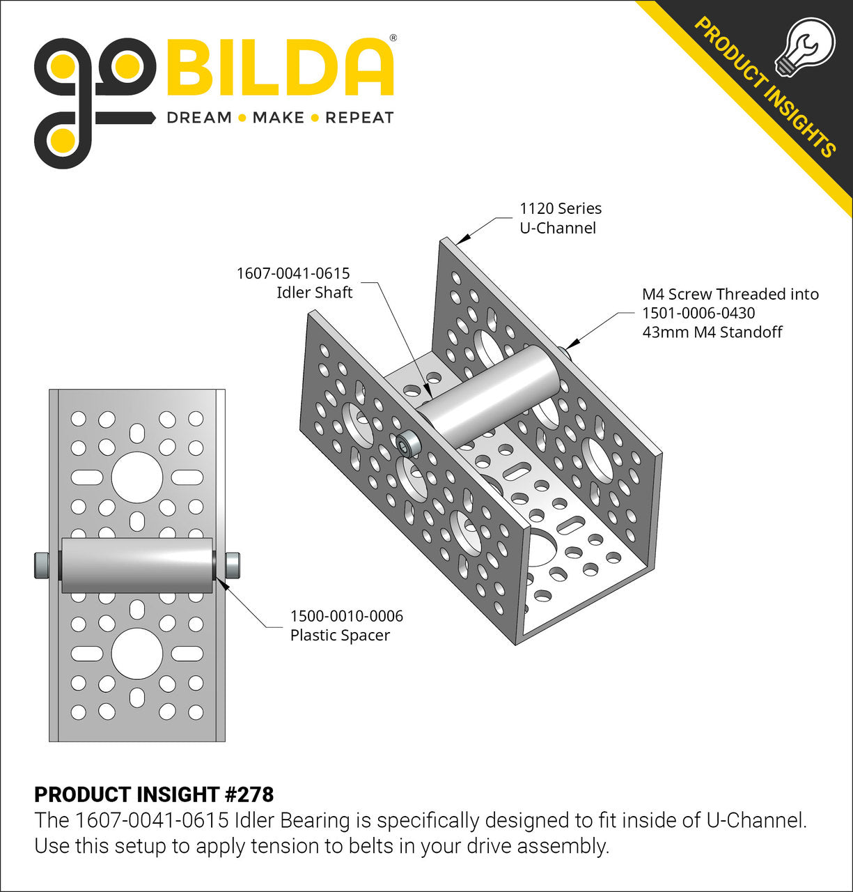 6mm Bore Dual Bearing Idler Roller (15mm OD, 41mm Length)