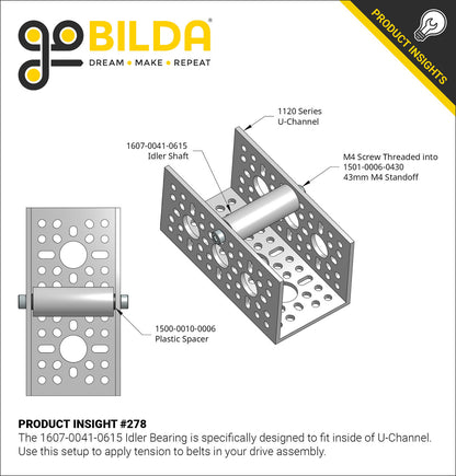 6mm Bore Dual Bearing Idler Roller (15mm OD, 41mm Length)