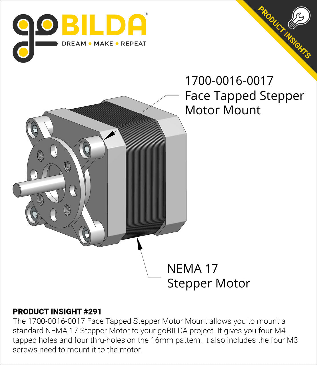 1700 Series Face Tapped Stepper Motor Mount (NEMA 17)