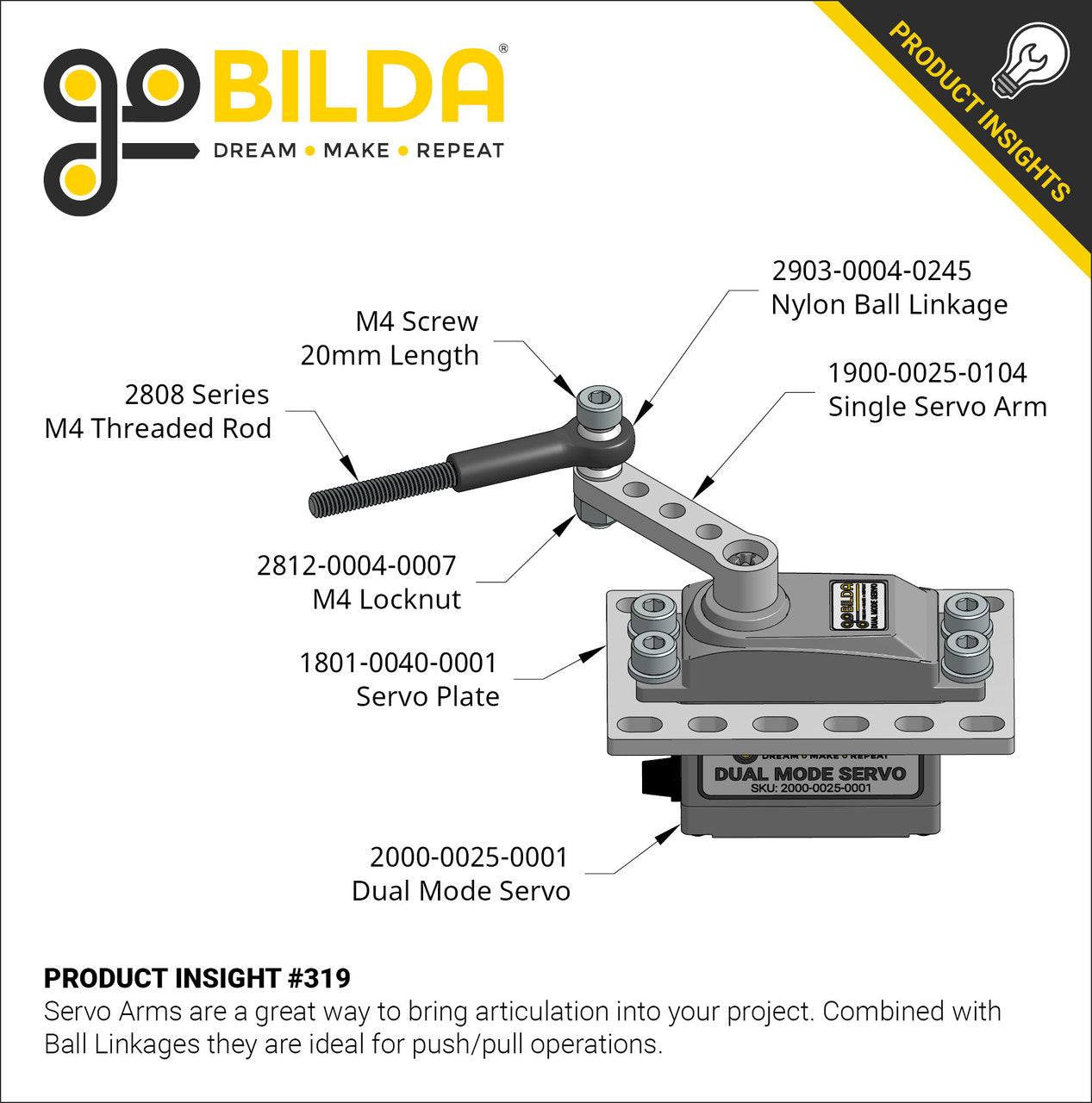 1900 Series Single Servo Arm (25 Tooth Spline, 32mm Length)