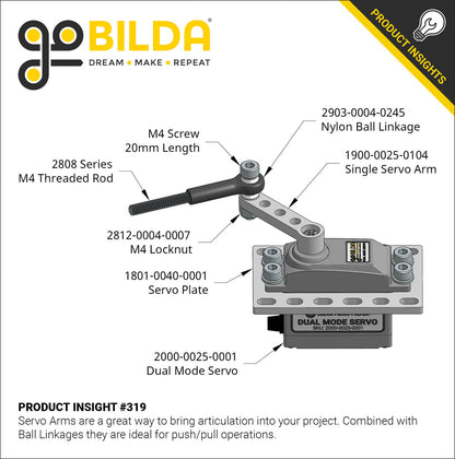 1900 Series Single Servo Arm (25 Tooth Spline, 32mm Length)