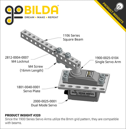 1900 Series Single Servo Arm (25 Tooth Spline, 32mm Length)