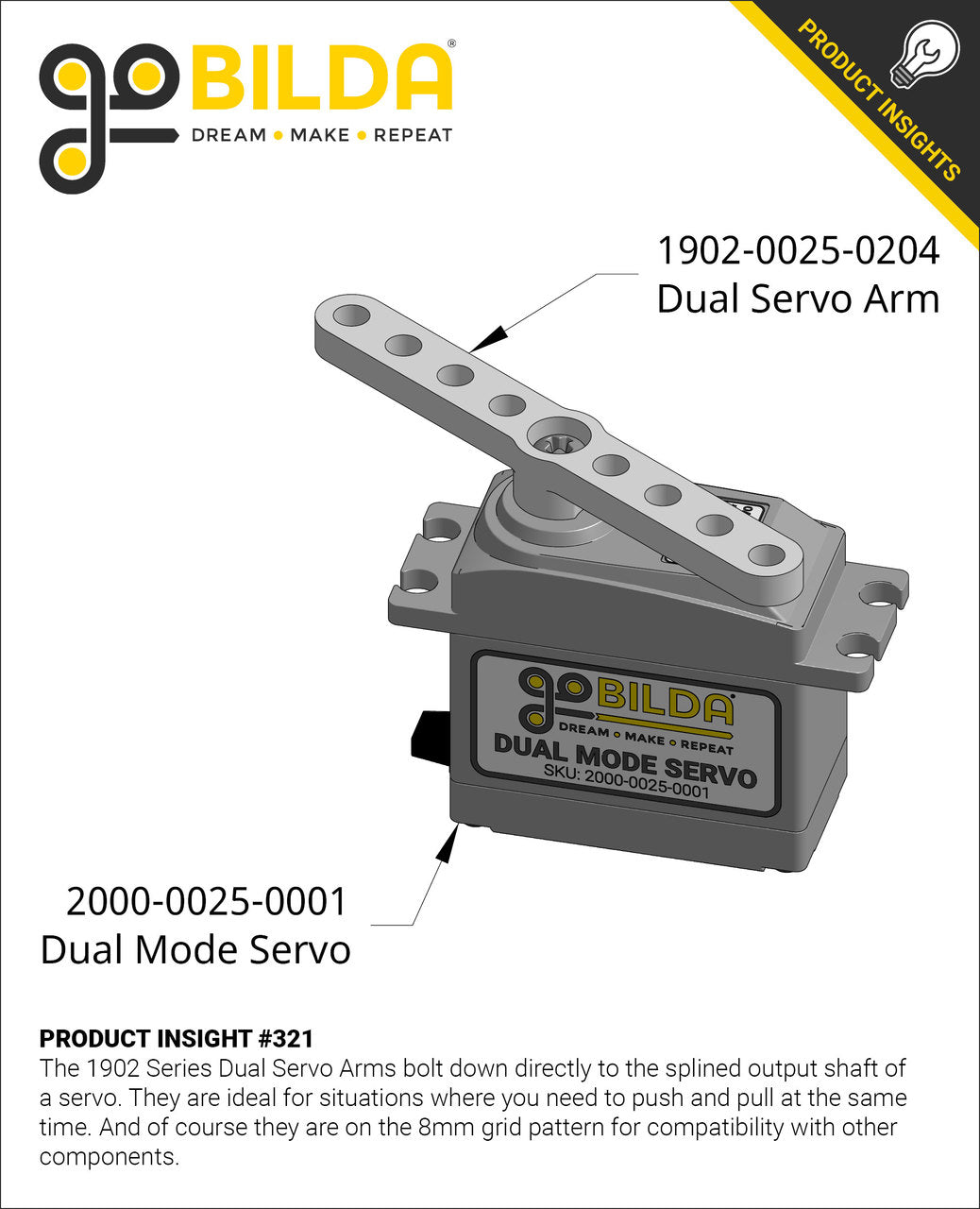 1902 Series Dual Servo Arm (25 Tooth Spline, 64mm Length)