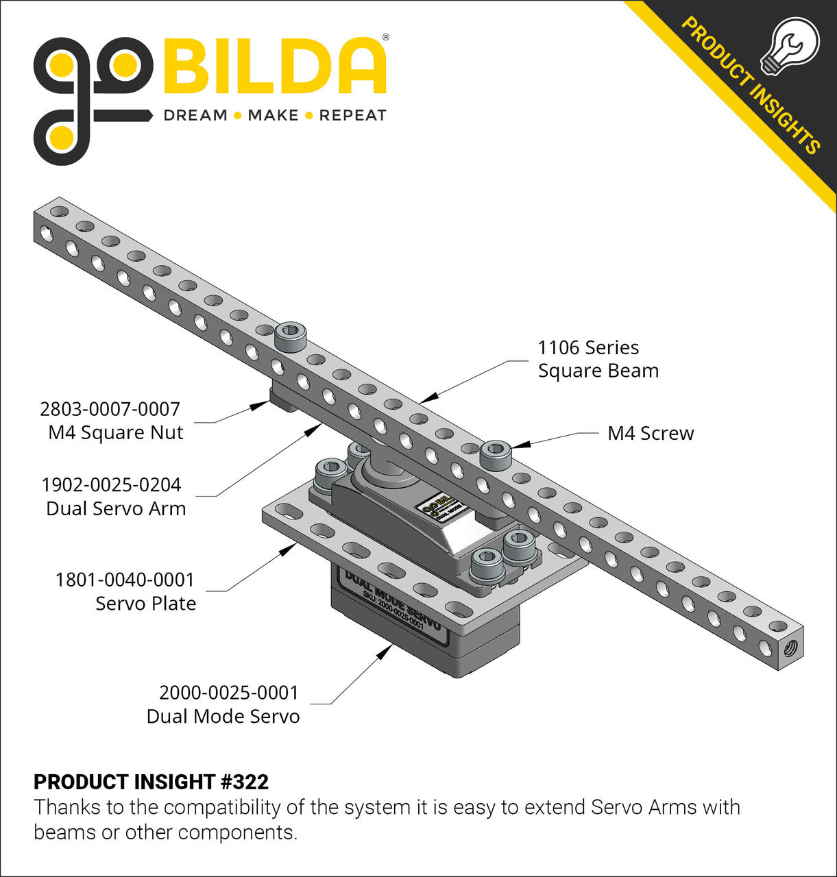 1902 Series Dual Servo Arm (25 Tooth Spline, 64mm Length)