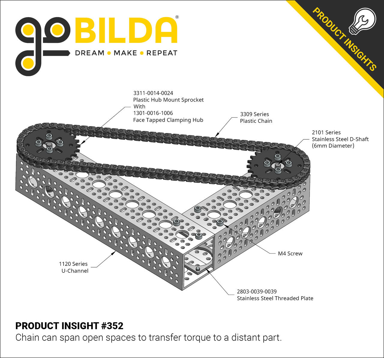 3309 Series 8mm Pitch Plastic Chain (50 Links/400mm, Black)