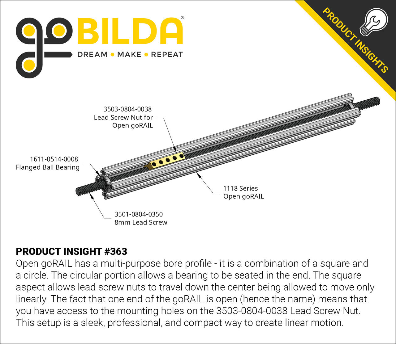 3501 Series Lead Screw (8mm Lead, 4 Start, 250mm Length)