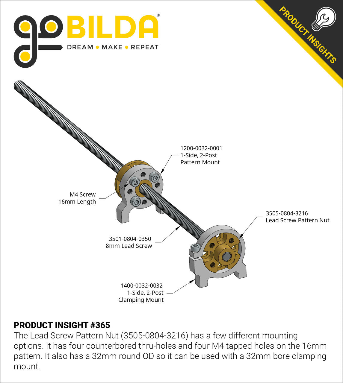 3501 Series Lead Screw (8mm Lead, 4 Start, 300mm Length)