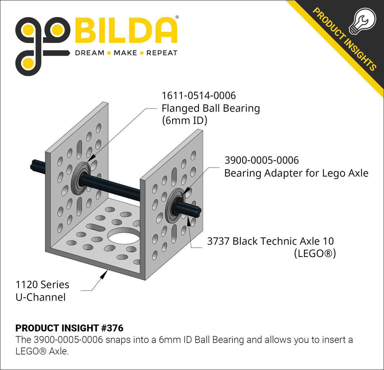 3900 Series Bearing Adaptor for LEGO Axle (6mm OD, 5mm Length) - 12 Pack