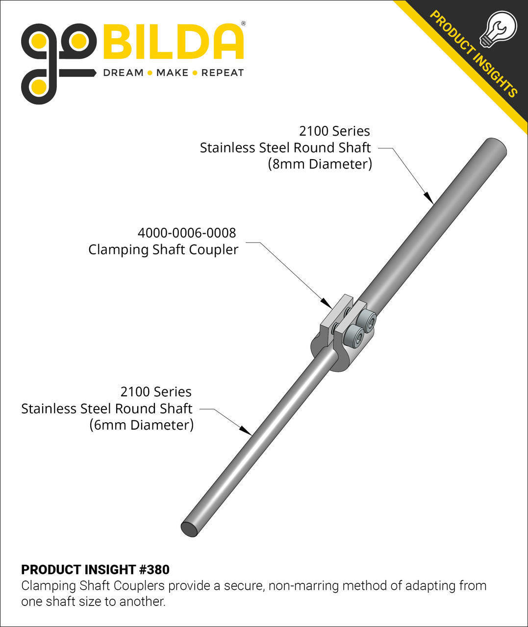 4000 Series Clamping Shaft Coupler (6mm Round Bore to 8mm Round Bore)